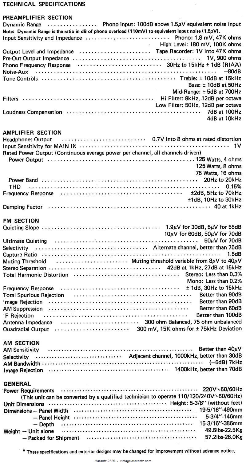 Marantz 2325 Specifications