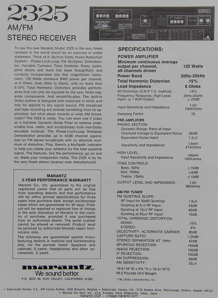 Marantz 2325 Specifications
