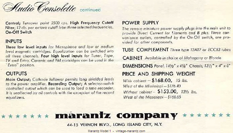 Marantz Model 1  -  vintage-marantz.com